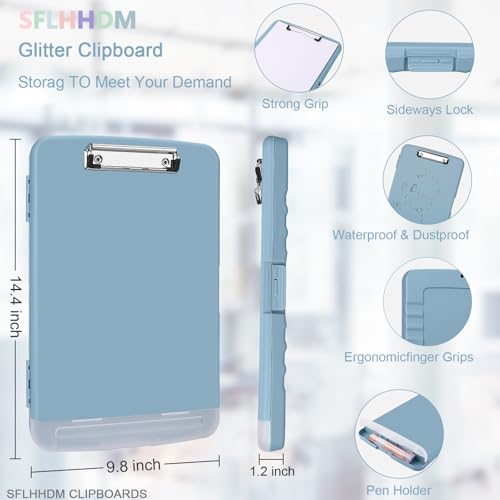 Clipboard with Storage, A4 Binder Nursing Clipboards with Pen Holder, Heavy Duty Storage Clipboards with Low Profile Clip, Clipboard Folder Side-Opening, Smooth Writing Clip Board (Slate Blue) - color: Slate Blue