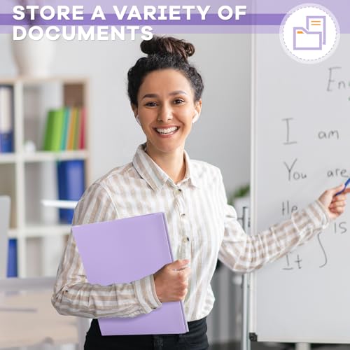 Henoyso 48 Pcs Plastic Folder with Clear Front Pocket and 3 Prongs Heavy Duty Plastic Folders with Card Slot Pocket Folders with Prongs for School Office Home(Light Purple) - color: Light Purple