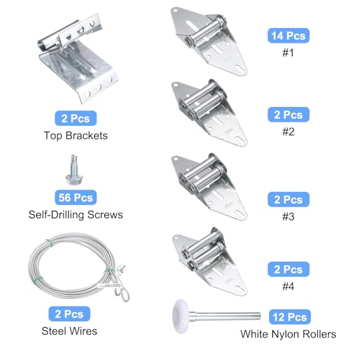 uxcell Garage Door Hinge & Roller Tune Up Kit, Garage Door Set 6200ZZ Roller White with Cover/Self-Drilling Screws/Hinge/Top Bracket/Wire Rope for 16 x 8Ft Door - color: White, size: 16 x 8Ft