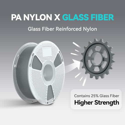 SUNLU PA6-GF 25% Glass Fiber Nylon 1.75mm 3D Printing Filament Grey 1KG - color: 1kg Pa6-gf25 Grey (Hex Code: #6e7174), size: Nylon