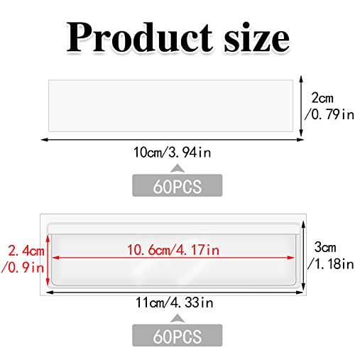 60 Pack 1.2" x 4.3" Self Adhesive Label Holders with 60Pcs Paper Label Inserts, Shelf Tag Label Holder Clear Pockets for Bookshelf Mailbox Shelves Storage Bins - size: 1 x 4 Inches