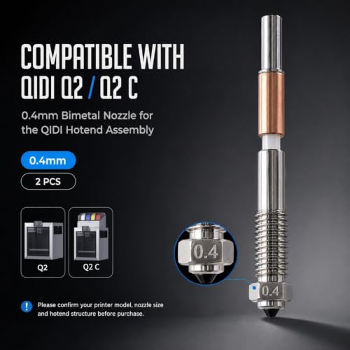 2Pcs 0.4mm Bimetal Nozzle Compatible with QIDI Q2 3D Printer
