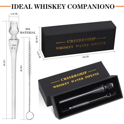 Whiskey Glass Water Pipette,Precision Whisky Dilution Tool,Glass Pipette for Bourbon,Whisky Connoisseur Tasting Gift Set with Cleaning Brush