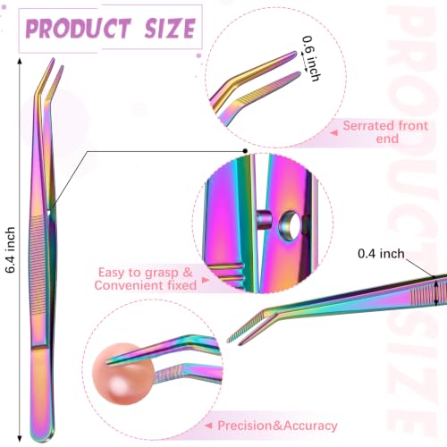 Honoson 10 Pcs Stainless Steel Tweezers for Crafting Forceps,Iridescent - color: Iridescent