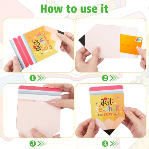 LOKIPA 24PCS Teacher Gift Card Holders, Pencil Gift Card Holder Back to School Gifts Teacher Appreciation Gifts Cards Thank You Greeting Bulk for Graduation Party Supplies