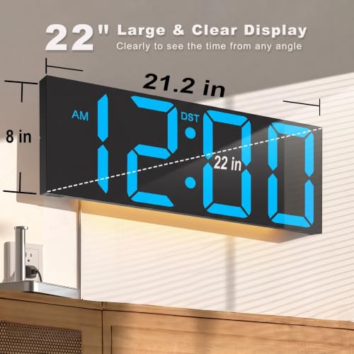 JALL 22" Large Digital Wall Clock with 7.3-inch Big LED Numbers, Wall Clock with Alarm for Classroom, Living Room, Bedroom, Digital Clock with Timer for Senior, Blue - color: Blue, size: 22 inches