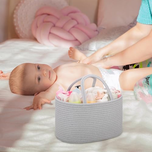 COMSE Baby Diaper Caddy Organizer with Handles, Cotton Rope, Cool Gray - color: Cool Gray, size: Regular
