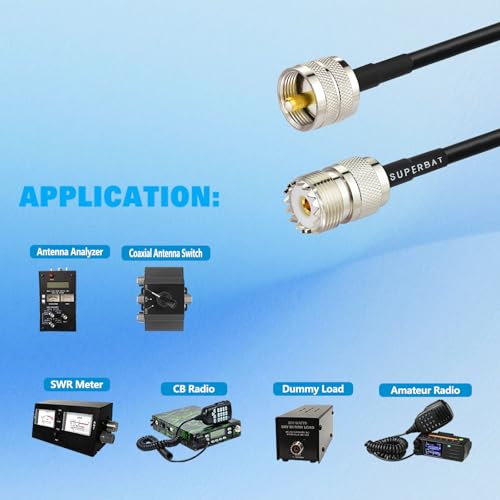 Superbat CB Coax Cable 3ft RG8X Coaxial Cable UHF SO239 Female to PL259 Male Jumper for Ham Radio Duplexer Tuner Dummy Load SWR Meter Switch Monitor etc. - size: 3ft