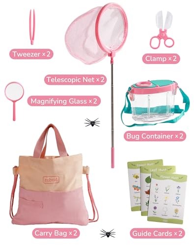ROBUD Pink Dual Bug Catcher for Kids, Bug Catching Kit with Bag Kit, Pink Outdoor Exploration Set for Camping, Montessroi Toy for Kids Coming Closer to Nature, WRP60 - color: Pink
