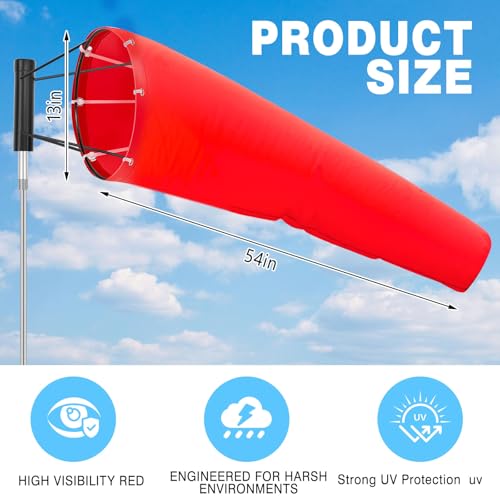 Threlaco 1 Set Heavy Duty Airport Windsock,13 x 54 Wind Socks,Red - color: Red, size: 13" X 54"