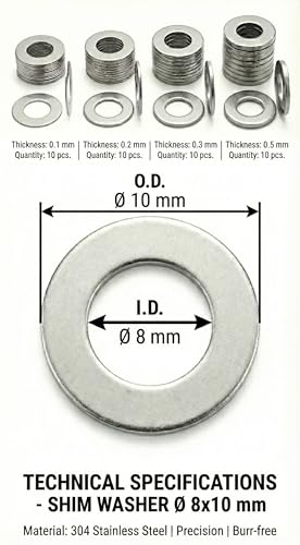 8x10mm Bearing Shim Washers 5/16 Stainless Steel 40pc 0.1-0.5mm - size: 8x10