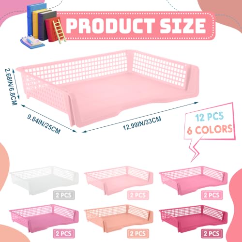 Teenyyou Set of 12 Colorful Classroom Turn in Trays Stackable, Pink - color: Pink