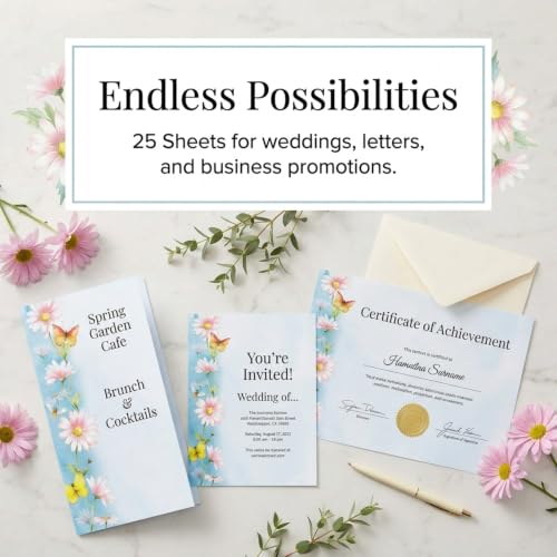 PaperDirect Spring Breeze Border Paper, Blue Border with Pink Flowers, Butterflies and Bumblebee Design, 8.5 x 11, Acid-Free, Stationery for Invitations, Flyers, Cards, 25 Sheets - color: Spring Breeze