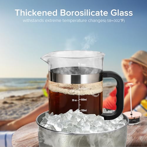 QUQIYSO French Press Coffee Maker 51oz, Large French Press, Thickened Glass - color: New Style Sliver, size: 51oz