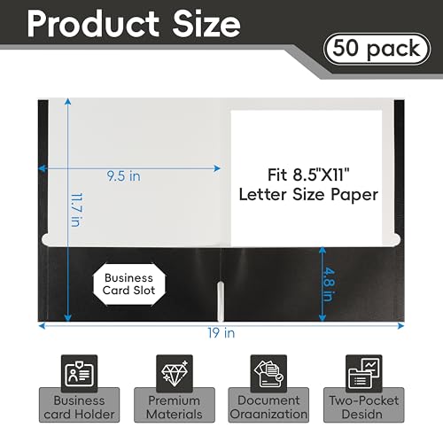 VZCPYTPM 50 Pack Black Folders with Pockets,2 Pocket File Folders - color: Black