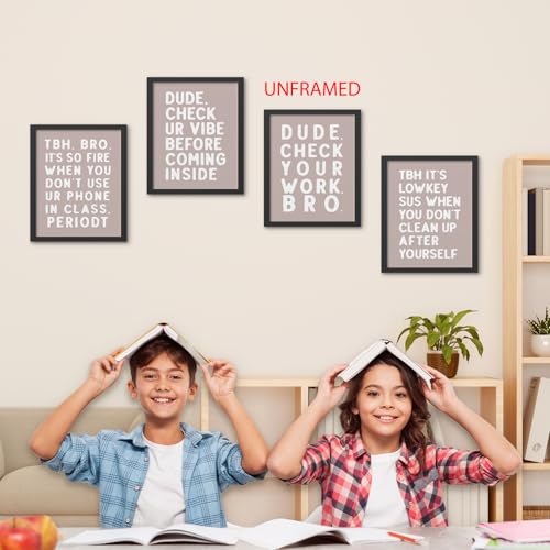 Hxlac Funny High School Classroom Wall Art Prints Set of 4 Unframed - Middle School Classroom Decor, High School Classroom Posters, Funny Classroom Wall Decor for High Middle School, 8x10in (Brown) - color: dude bro_3, size: 8x10inch