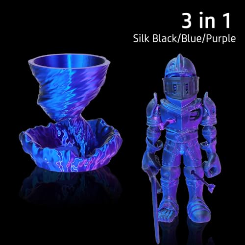 LOVOON 3D PLA Printer Filament 1.75mm, Silk Tricolors PLA Blue/Black/Purple, Magical Multicolor Changing by Angle 3D Printing Filament, Filament Pla Fit Most 3D Printer& 3D Pen, 1kg(2.2lbs)/Spool - color: 3colors Silk Blue/Black/Purple, size: 1 kg