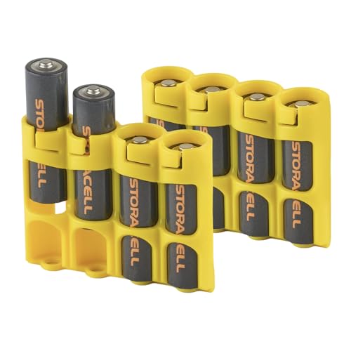 AA Battery Storage Caddy by Storacell (2 Pack), Yellow, Holds 4 Batteries (Not Included) - color: Yellow