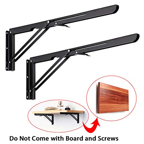 Sumnacon 2 Pcs 20 Inch Sturdy Folding Shelf Brackets - Heavy Duty Triangle Table Bench Folding Shelf Brackets, Wall Mounted Metal Folding Shelf Hinge, Black - color: Black, size: 20 Inch