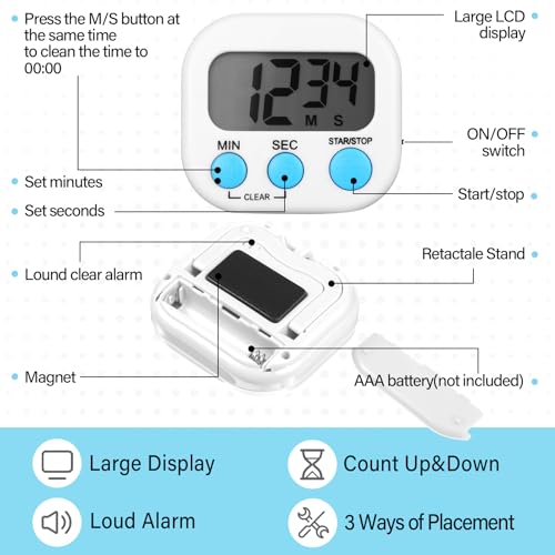 Weewooday 24 Pcs Digital Kitchen Timer Magnetic LCD Alarm, Black, White - color: Black, White