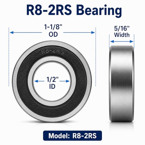 R8-2RS Bearing 1/2x1-1/8x5/16, Rubber Sealed Steel, 10-Pack - size: R8-2rs(10 Pack)