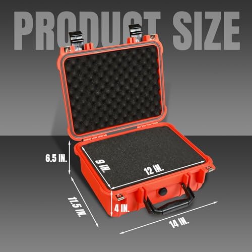 Jack Boss 14x 11.5x 6.5 Inch Hard Case, Portable Weather Waterproof Protective Camera Case with Customizable Foam, Fit Use of Drones, Camera, Equipments, Orange - color: Orange, size: 13.6x11.4x6 in