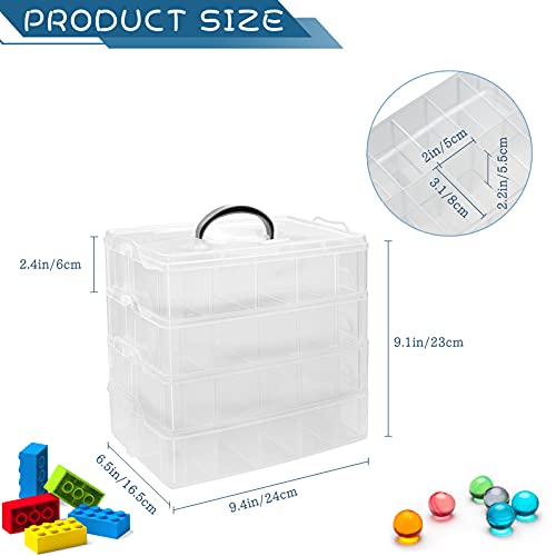 4-Tier Stackable Storage Container Box with 40 Adjustable Compartments, Plastic Organizer Box Transparent Storage Case for Kids Toys, Art Crafts, Jewelry, Supplies, Fuse Beads, Washi Tapes