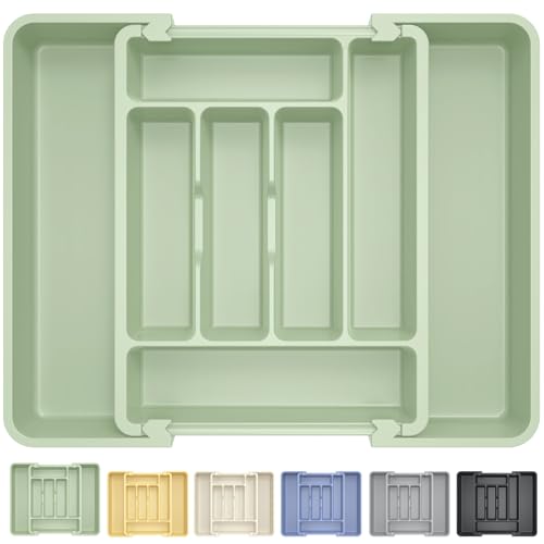 Caperci Large Silverware Organizer Tray for Kitchen Drawer Utensils Thicker - color: Sage Green