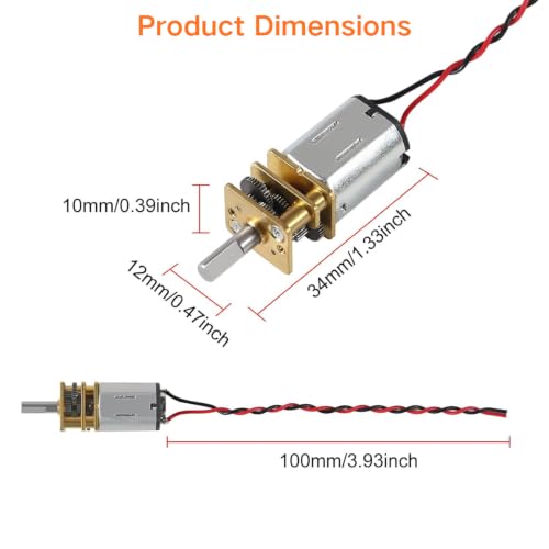 4Pcs Mini Micro N20 Gear Moto, DC 3V-6V Slow Speed Full Metal Gearbox - color: with wire