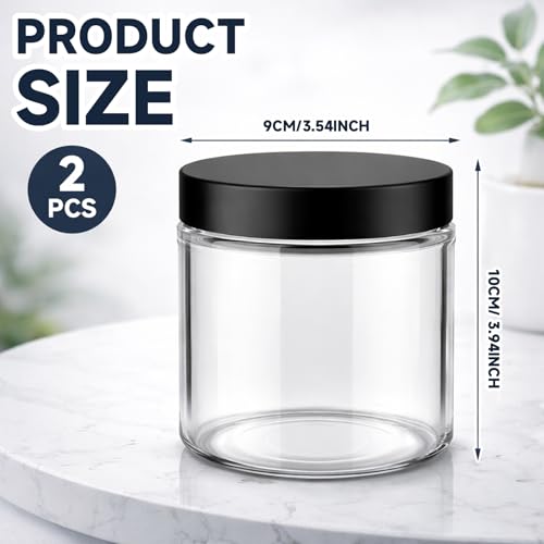 Domensi 2 Pack Large Specimen Jars, 17oz Capacity, Sample Jars with Lids, Soda-Lime Glass, Wide Opening with Foam Lined Cap, Airtight and Leak-Proof