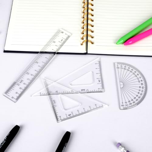 Coopay 4 Pcs Math Geometry Tool Set, Clear Acrylic Drawing Tool, Clear - color: Clear, size: 6 Inch