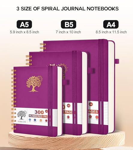 PERCUN Spiral Notebook 300 Numbered Lined Pages Hardcover Journal 5.9"x8.5" - color: Purple, size: A5 size (5.9in x 8.5in)