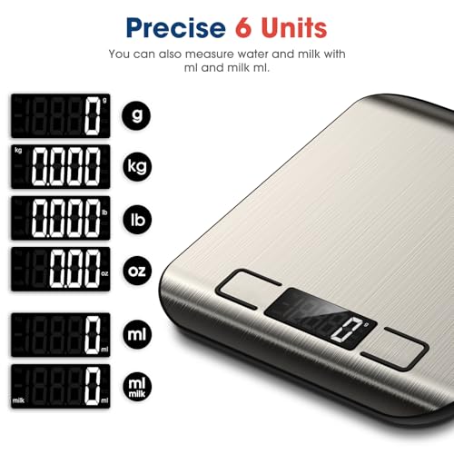Mik-Nana Food Scale, 22lb Digital Kitchen Scale Weight Grams and Ounces for Baking Cooking Coffee Package Postage, 6 Units with Tare Function, LCD Display, Easy Clean Stainless Steel - color: Silver-B