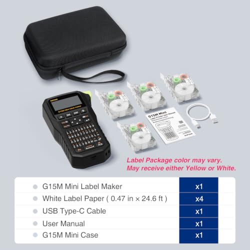 SUPVAN G15M Mini Portable Label Maker with 4 Tapes & Carrying Case