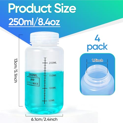 ASEVAT Wide Mouth Plastic Bottles Reagent Bottle, Scaled Pill Bottle Laboratory Chemical Container with Screw Cap, Plastic Sample Containers for Storage or Home (Clear, 8 oz) - color: Clear, size: 8 oz