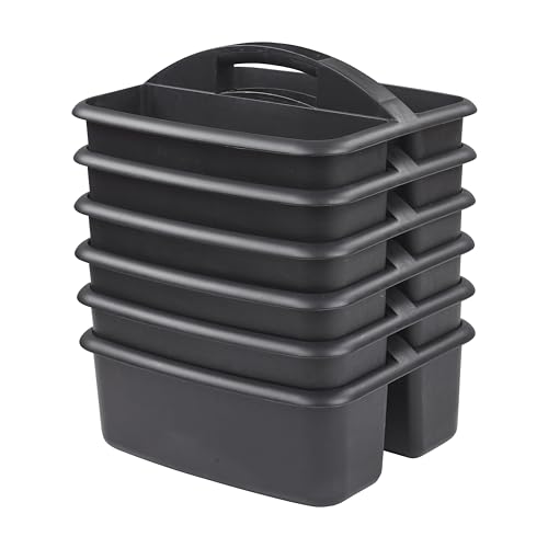 ECR4Kids 2-Compartment Large Storage Caddy Organizer, 6-Pack, Black - color: Black