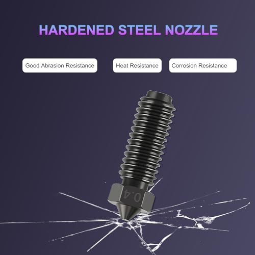 6PCS 0.4mm Hardened Steel Nozzles for Anycubic Kobra 3 V2/Kobra 3/Kobra S1, Extruder Hotend Nozzle Kit with Cleaning Needle, Tweezers and Wrench