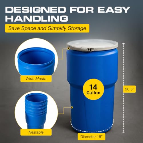 Eagle Plastic Drum, 14 Gallon Drum, DOT Compliant, Made in USA, Blue - color: Blue, size: 14 Gallon, style: Metal Lever-Lock