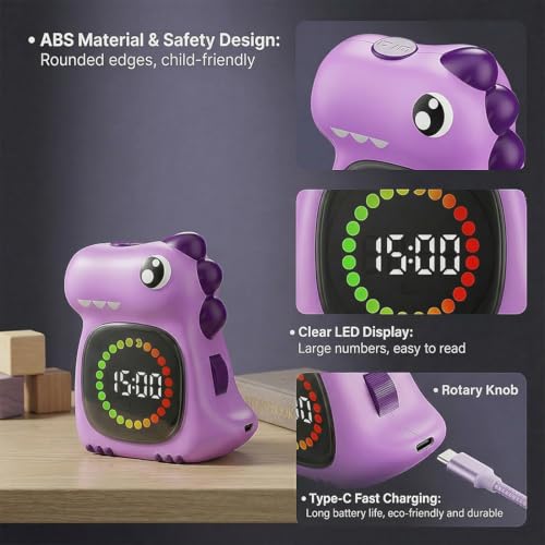 Purple Dinosaur Visual Timer for Kids, Girls Countdown Timer - color: Purple