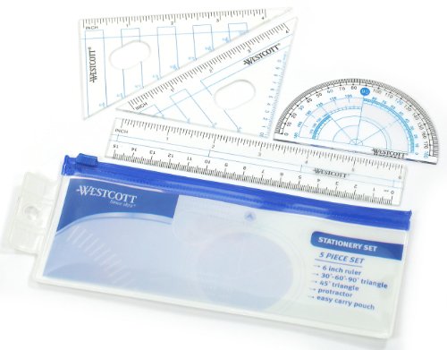 Westcott Five Piece Math Tool Kit, Blue and Gray (14550), 7.3 Inches