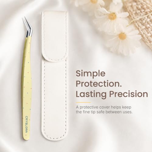 Craft Tweezers, Precision Tweezers for Stickers with Pouch Yellow - color: Yellow