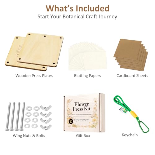 MeRGBWLife Mini Flower Press Kit, Pocket Size Plant Press for Small Flowers, Leaves and Herbs, Portable Wooden Press for Travel, DIY Crafts and Beginners,3.9X3.9inch - size: 3.9"x3.9"
