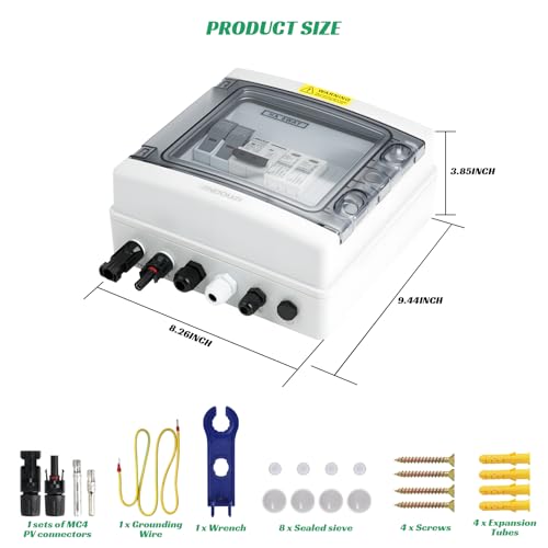 1 in 1 Out Solar Combiner Box,PV Combiner Box with 20A PV Fuse,DC 20A Circuit Breaker and Surge Protector,IP65 Solar Disconnect Switch Box for Indoor Outdoor Solar Panel System (1 in 1 Out 20A 1000V) - size: 1 In 1 Out 20A 1000V