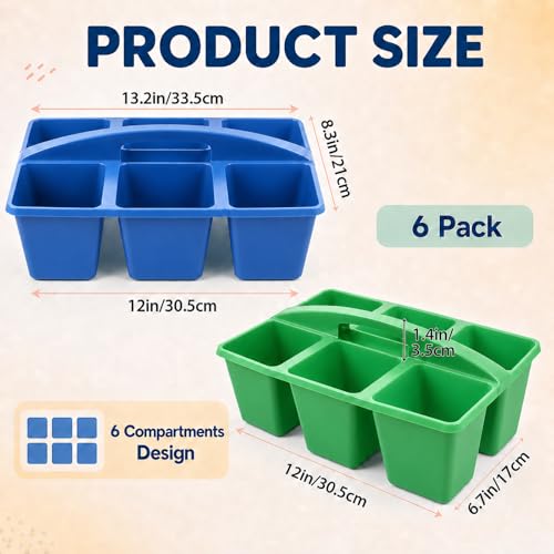 gisgfim 6 Pack Plastic Classroom Caddy with 6-Compartments Plastic Storage Caddies with Handle 6 Compartments Table Caddy Organizer Versatile Table Caddies for Classroom Office Storage, Rainbow Color - color: Rainbow Color