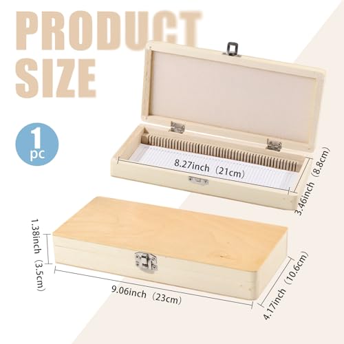 CHGCRAFT 50 Place Microscope Slide Wooden Box Microscope Slide Storage Box with Iron Lock for Experiments Analyses Science, 9.06×4.17×1.38 inch