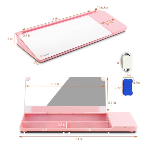 SELEAD Desktop Glass Whiteboard with Wireless Charger and Mirror, Pink - color: Pink, size: 16"x7"