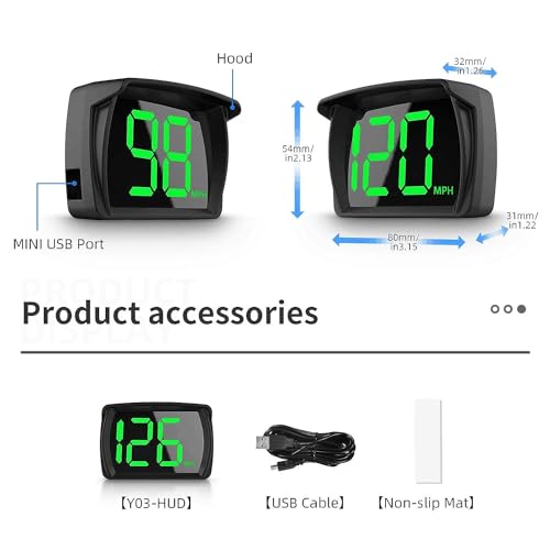 GPS Digital Speed Meter Speedometer HUD with MPH Speed Head Up Display for All Cars, USB Cable Plug & Play