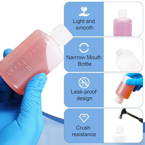 3.4oz/100ml Narrow Mouth Plastic Bottles with Caps, HDPE Laboratory Grade Graduated Liquid Containers for Reagent Sample Medicine Water Storage (Translucent, 4 Pcs) - size: 3.4 Ounces