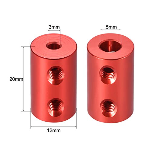 uxcell 3mm to 5mm Bore Rigid Coupling Set Screw L20XD12 Aluminum Alloy,Shaft Coupler Connector,Motor Accessories,Red,2pcs - size: 3mm to 5mm