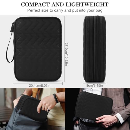 FYY Electronic Organizer, Travel Tech Pouch Bag, Extra Large, Black Quilted - color: Black Quilted, size: 10.8 x 8 x 3.15 inches
